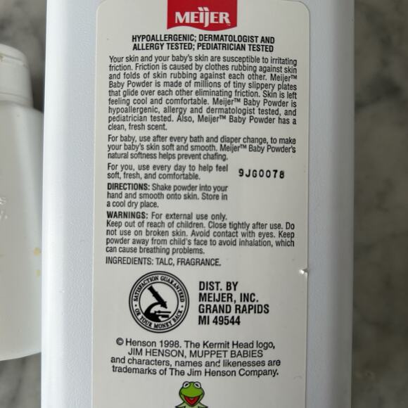 Johnsons Baby Powder TALC Fragrance 1.5oz + Meijer Muppet 15oz LaCrosse USA open - Picture 6 of 9